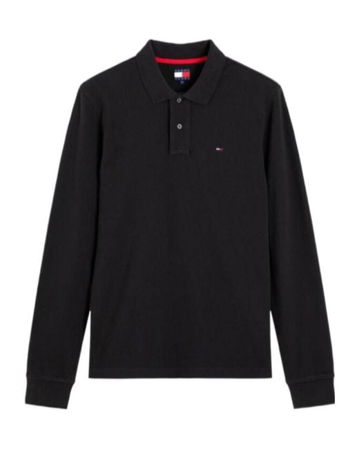 Tommy Hilfiger Black Regular Fit Long Sleeve Polo Shirt for men