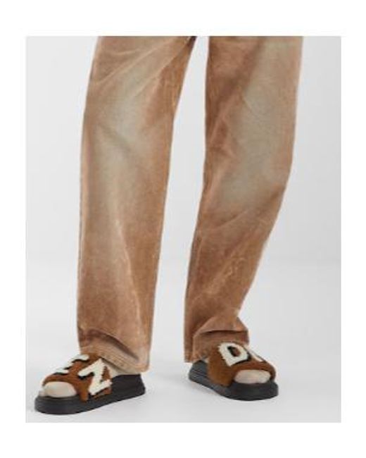 Fendi Brown Logo Lettering Wide-Band Slides for men