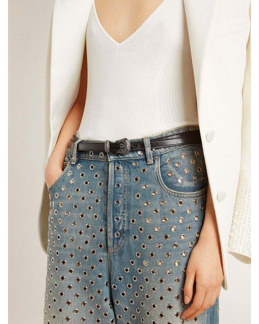 Golden Goose Deluxe Brand Blue Journey W's Pant Kim Sand Wash All Over Eyelet