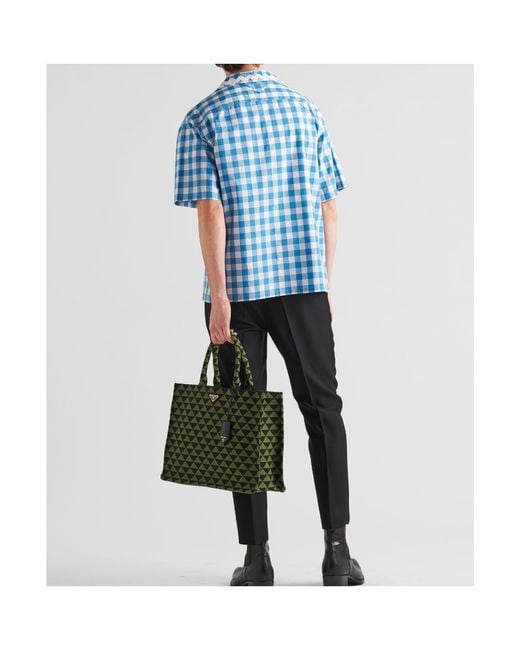 Prada Blue Check Pattern Short Sleeved Shirt for men