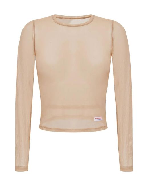 Alexander Wang Natural Bodycon Semi-Sheer Long-Sleeved Top