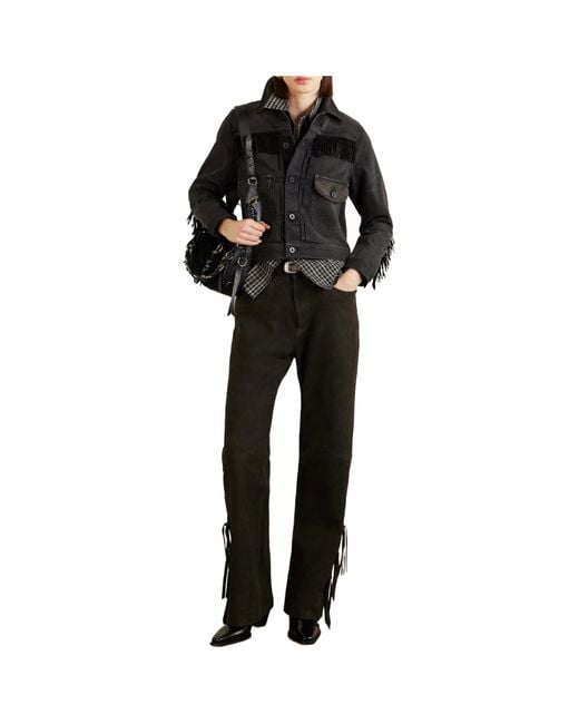 RRL Black Tie Detailed Suede Wide-Leg Pants