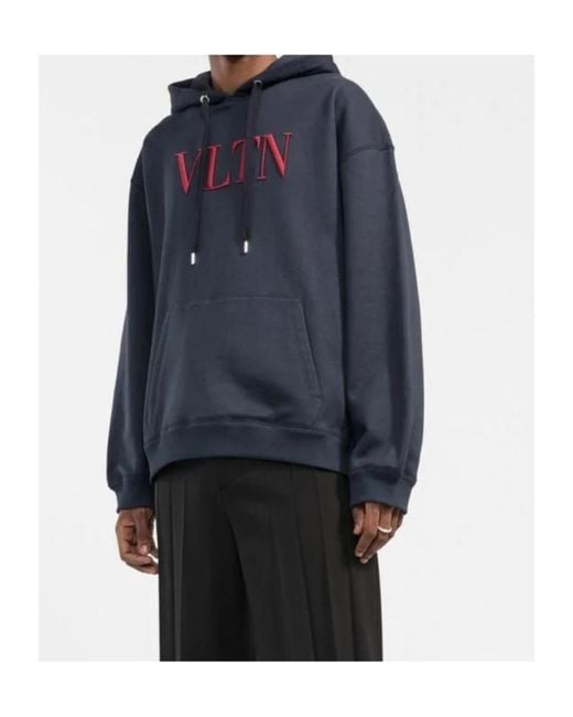 Valentino Blue Vltn Logo Embroidered Drawstring Hoodie for men