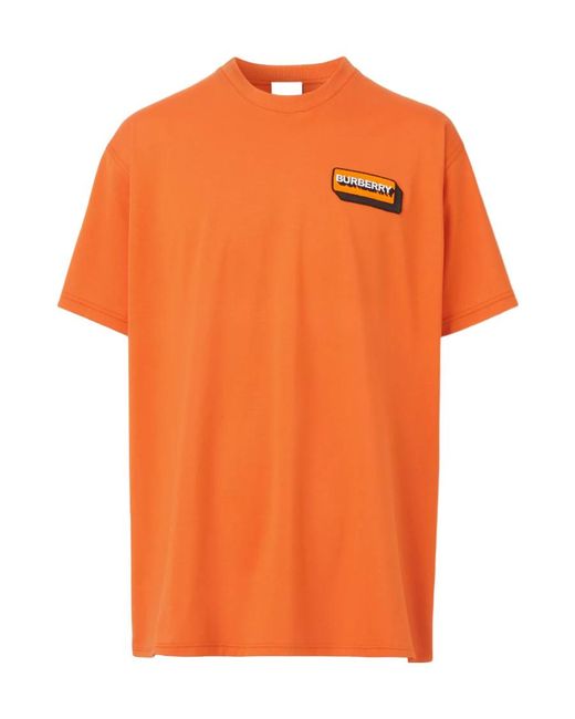 Burberry Orange Logo Appliqué Cotton T-Shirt for men