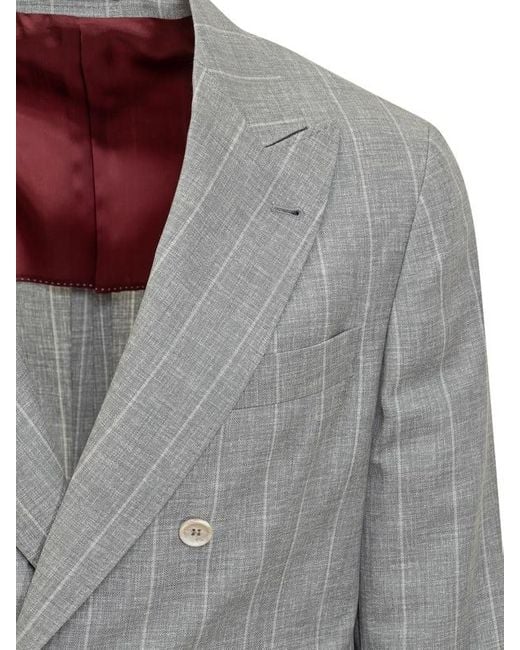 Brunello Cucinelli Gray Double Breasted Blazer for men