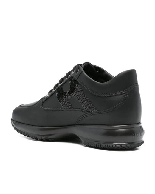 Hogan Black Interactive Sequin-Panel Lace-Up Trainers