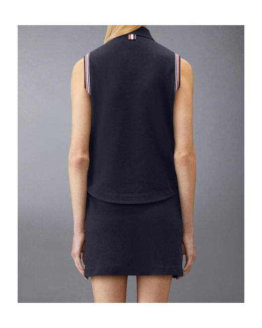 Thom Browne Blue Striped Sleeveless Buttoned Shirt