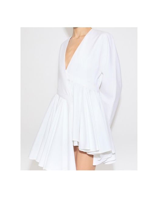 Alaïa White Alaïa Asymmetrical V-Neck Short Dress