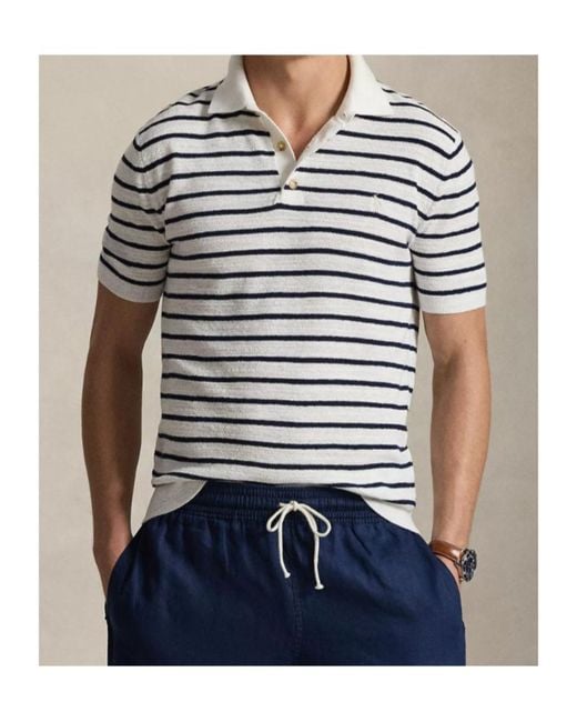 Polo Ralph Lauren White Striped Short-Sleeved Polo Shirt for men