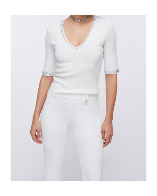 Liu Jo Natural Embellished V-Neck Jumper