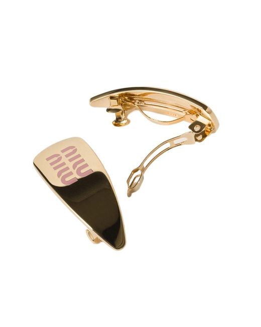 Miu Miu White Enameled Metal Hair Clips