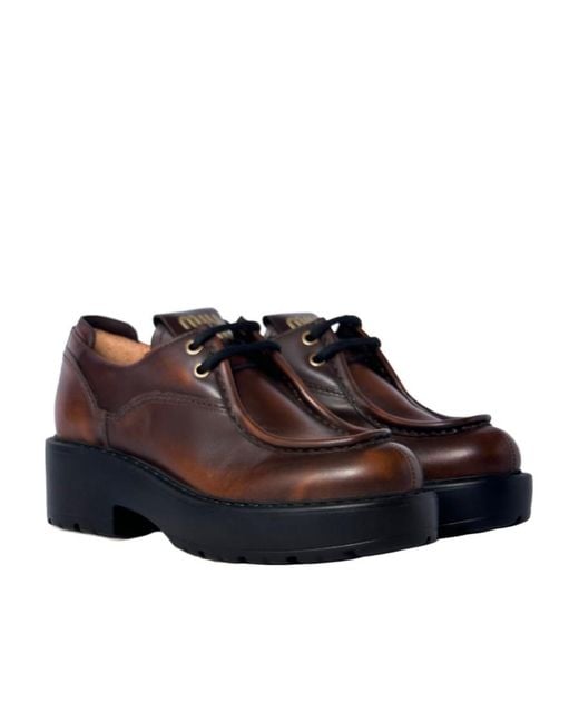 Miu Miu Brown Lacing Loafers