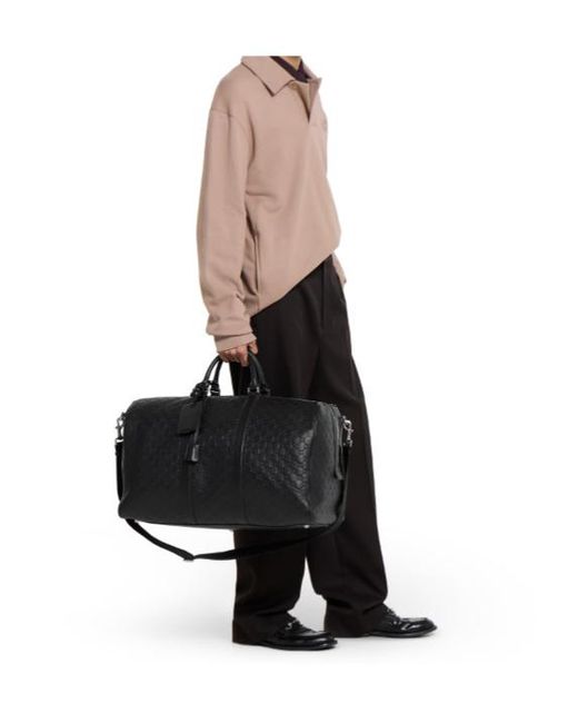 Gucci Black Gg Emblem Large Duffle Bag, Leather for men