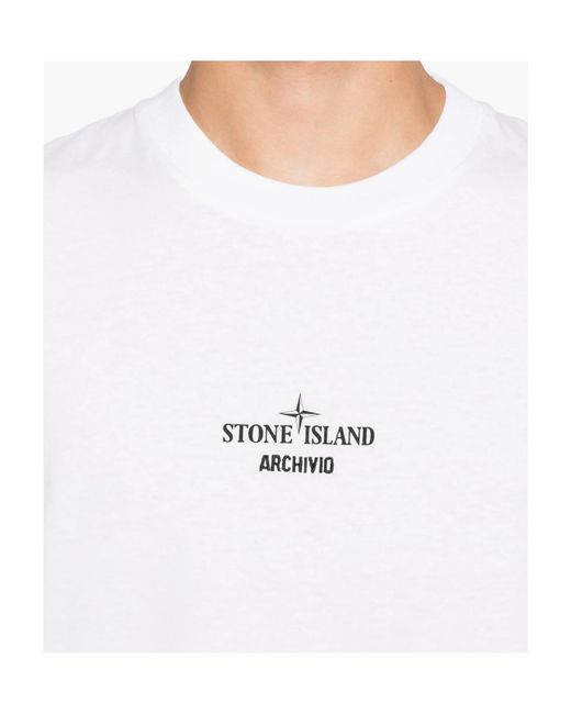 Stone Island White 2100037 Logo-Print T-Shirt for men
