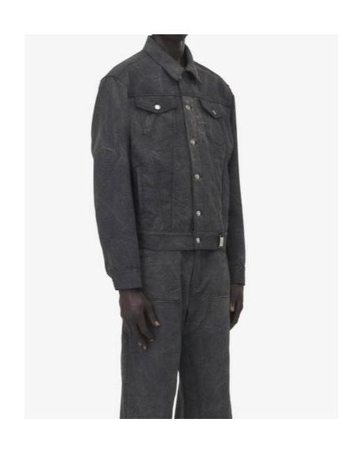 McQueen Black Buttoned Trucker Denim Jacket for men