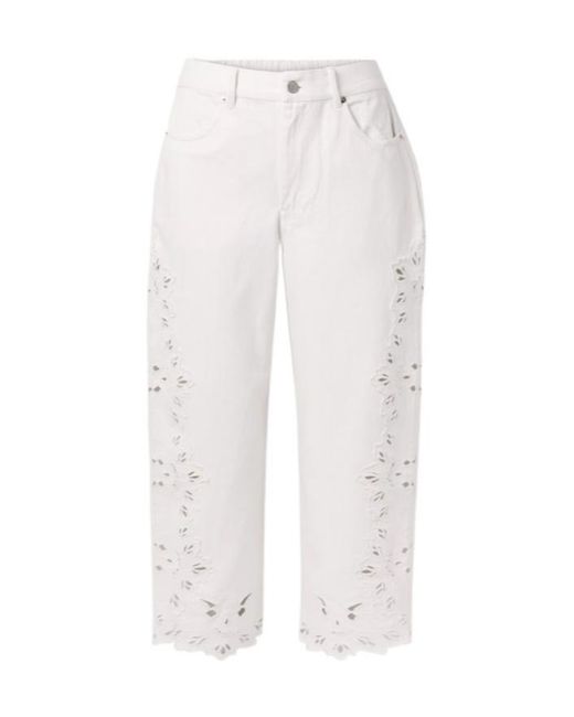 Sea White Embroidered Wide-Leg Jeans