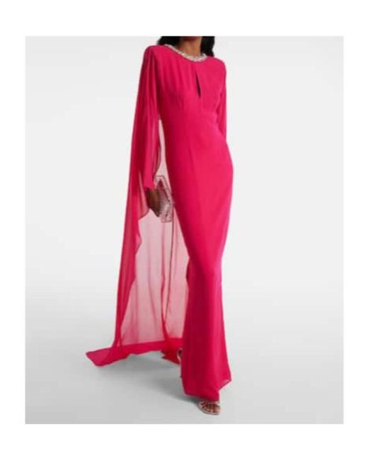 Roland Mouret Red Embellished Silk Chiffon Gown