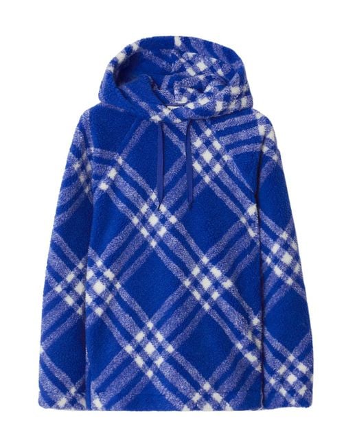 Burberry Blue Checked Faux-Shearling Hoodie for men