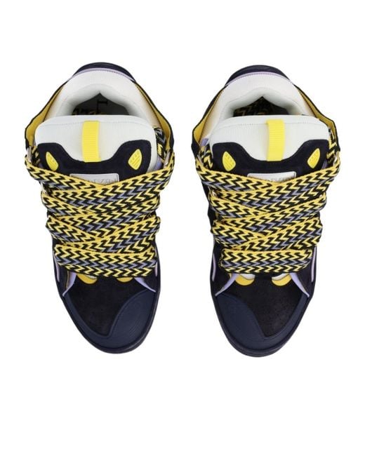 Lanvin Blue Curb Cut-Out Braided Sneakers