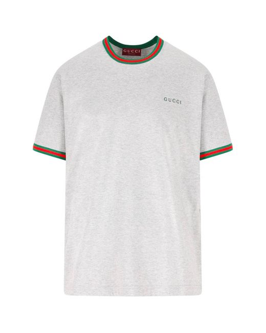 Gucci White Crew Neck T-Shirt Featuring Web Ribbon for men