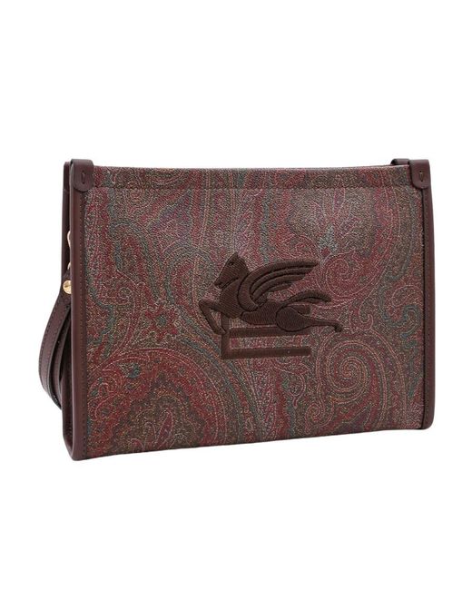 Etro Brown Pailsey Printed Zipped Clutch Bag