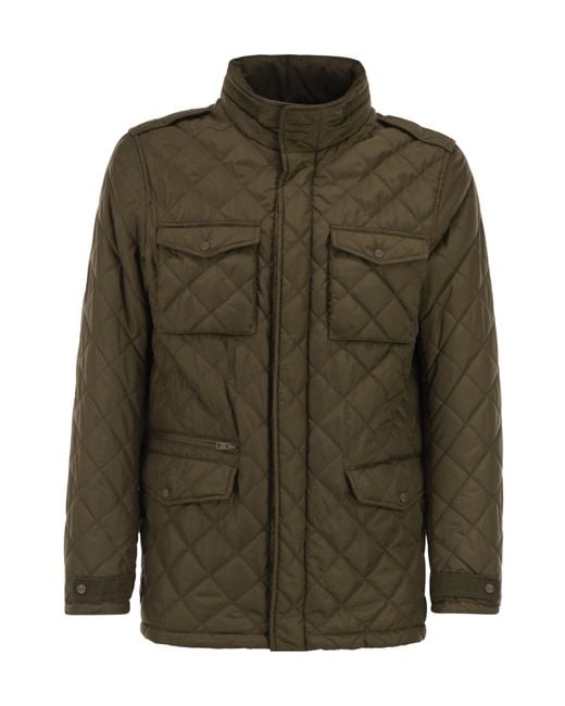 Herno Green Diamond Quilted Long-Sleeved Puffer for men