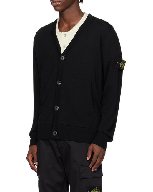 Stone Island Black Compass-Motif Virgin Wool Cardigan for men