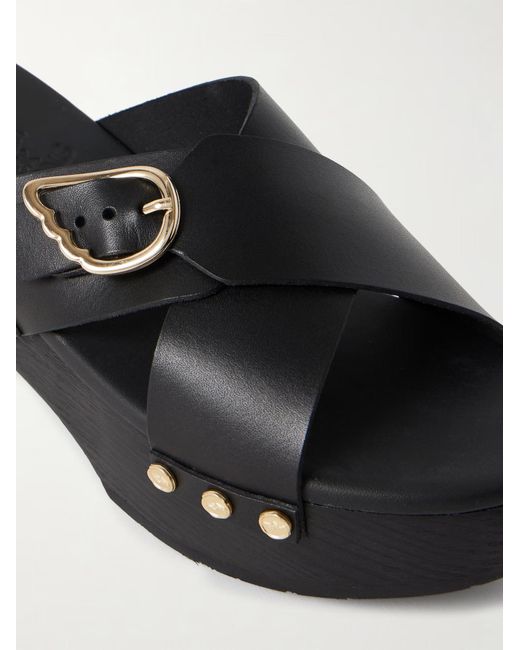 Ancient Greek Sandals Black Round-Toe Platform Sandals