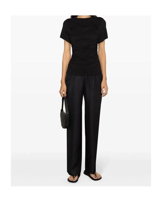 Loulou de Saison Black Alera Elastic-Waist Wide-Leg Pants