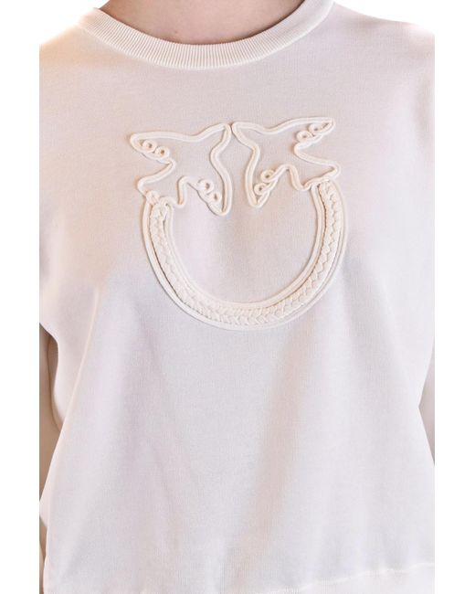 Pinko White Round Collar Long Sleeve Sweater