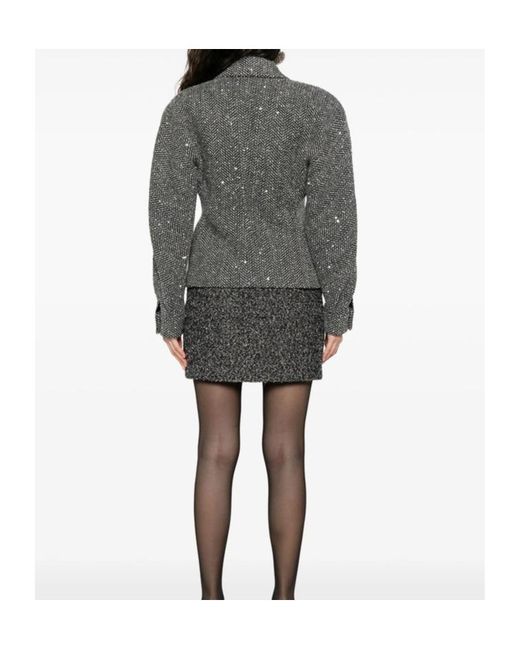 Alessandra Rich Gray Sequin-Embellished Herringbone Jacket