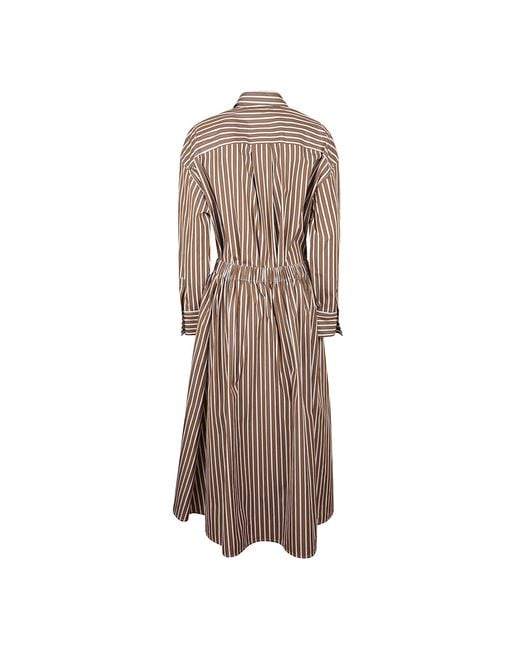 Brunello Cucinelli Brown Belted Striped Dress