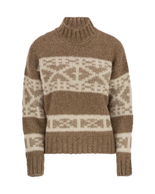 Peserico Brown Geometric High Neck Knitwear