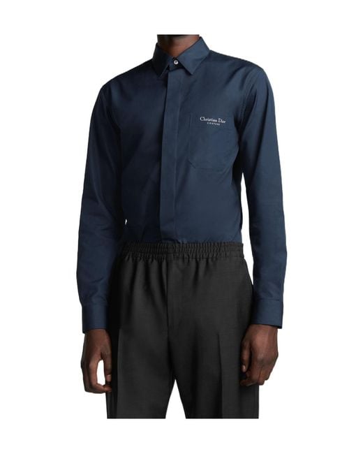 Dior Blue Christian Couture Embroidery Shirt for men
