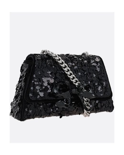 Self-Portrait Black Bow Sequin Embellished Shoulder Bag