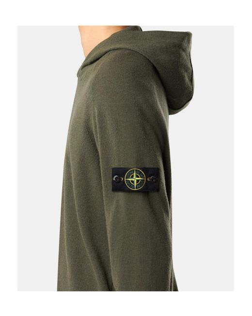 Stone Island Green Hooded Jumper With Raglan Sleeves And Ribbed Trims for men
