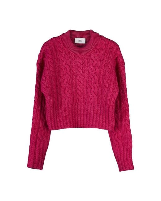 AMI Red Cable-Knit Virgin Wool Jumper