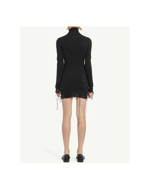 MM6 by Maison Margiela Black Roll Neck Distressed Mini Dress