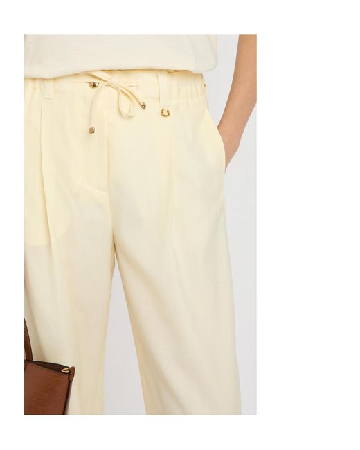 Moncler Natural Drawstring Straight-Leg Wool Trousers