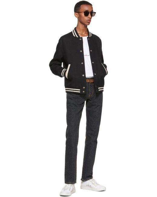 Saint Laurent Black Teddy Varsity Jacket for men