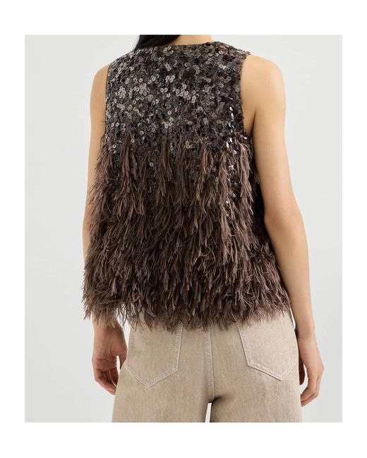 Brunello Cucinelli Brown Sequin Fringed Vest