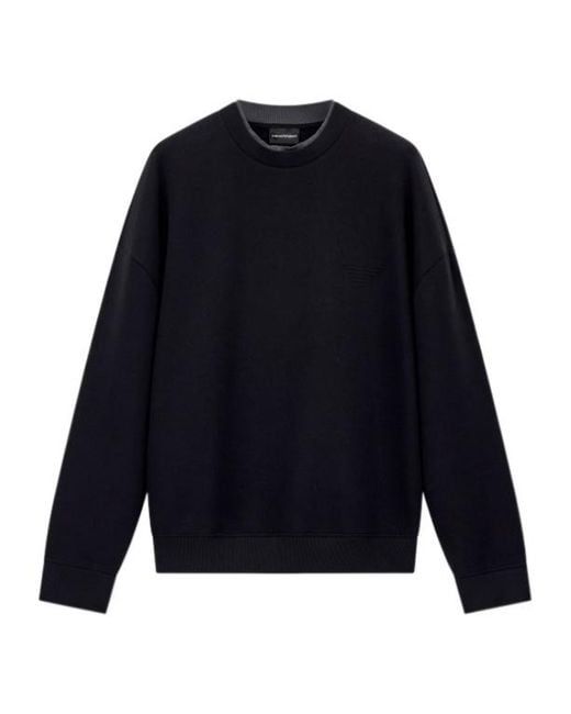 Emporio Armani Blue Double Jersey Sweatshirt With Eagle Embroidery for men