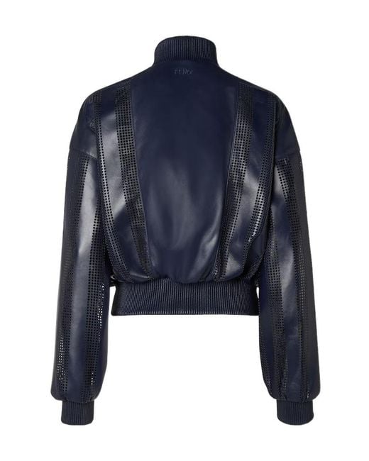 Fendi Blue Perforated Nappa-Leather Jacket