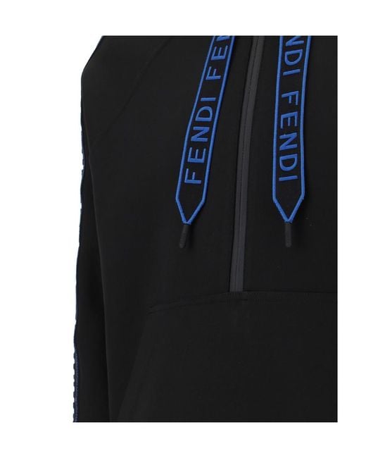 Fendi Blue Logo-Tape Zip-Fastening Hoodie for men