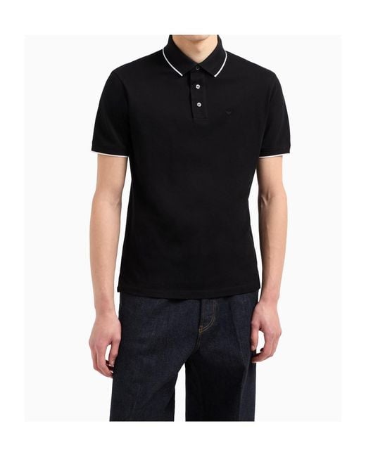 Emporio Armani Black Logo-Embroidered Polo Shirt for men