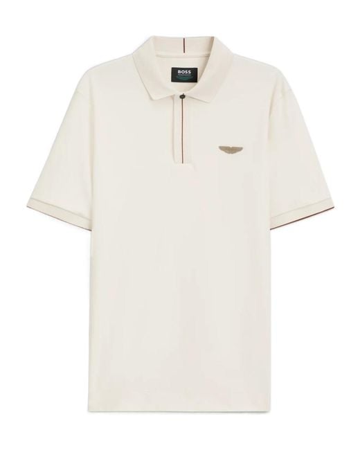 Boss White Zip-Fastening Regular-Fit Polo Shirt for men