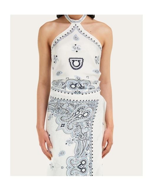 Ferragamo White Arabesque-Print Silk Blouse