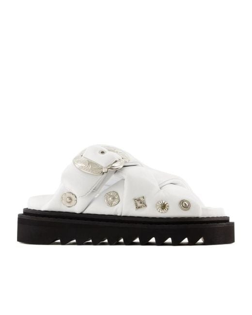 Toga White Buckled Puffer Sandals