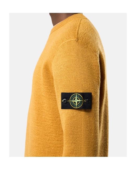 Stone Island Yellow Crewneck Logo-Patch Sweater for men