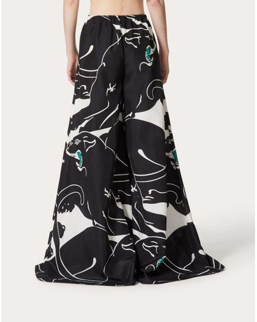 Valentino Black Poplin Leopard Print Casual Pants